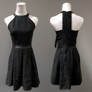 Anna Catherine Black Flared Lamb Leather Trim Cocktail Party Mini Dress …